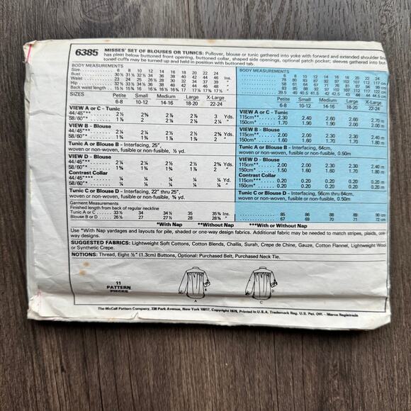 Vintage 1970s McCalls 6385 Sewing Pattern Womens Size S/M Set of Tops COMPLETE - Picture 2 of 2